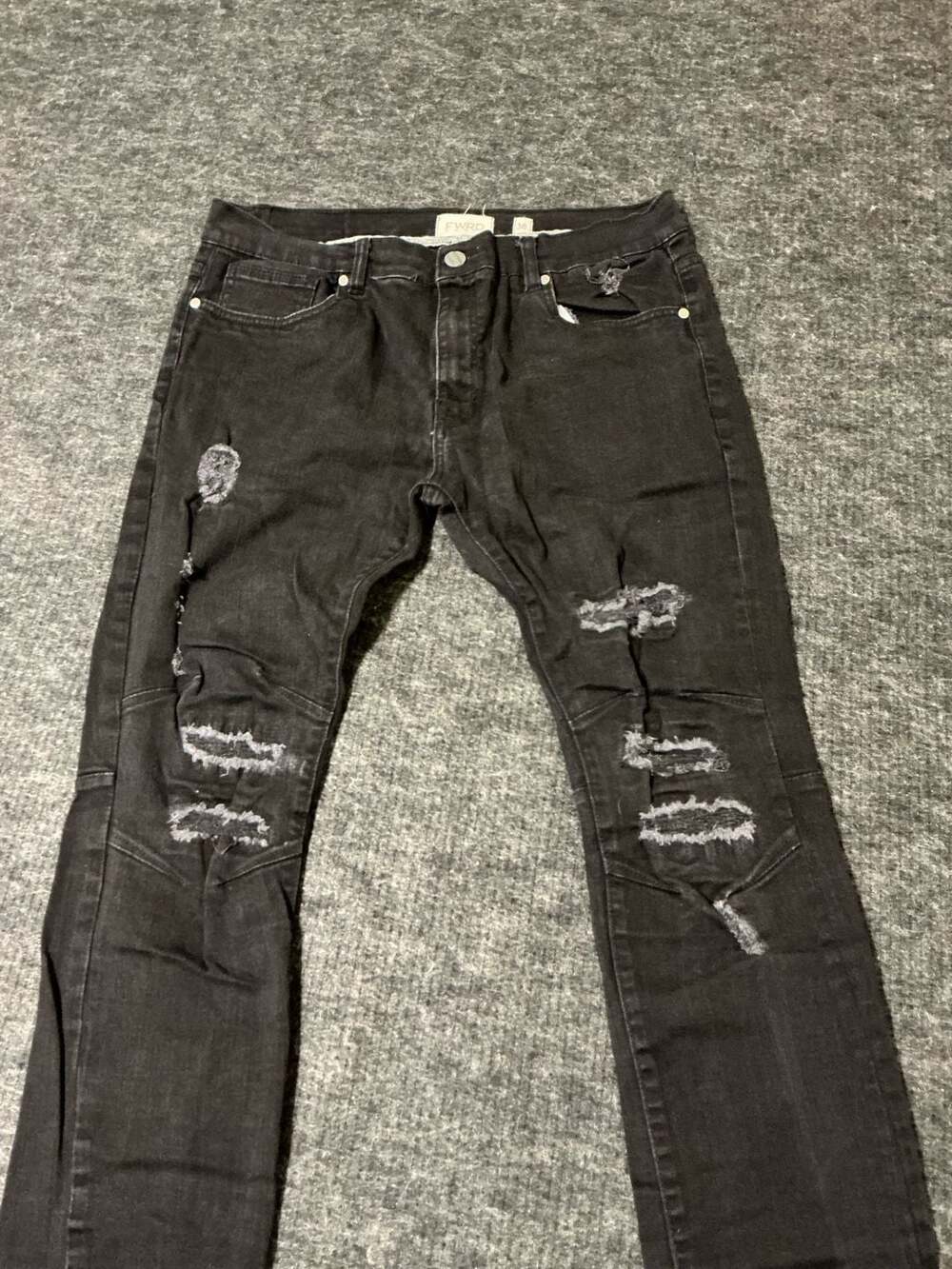 FWRD Denim Distressed Jeans Mens Size 36x32 Black Biker Destroyed